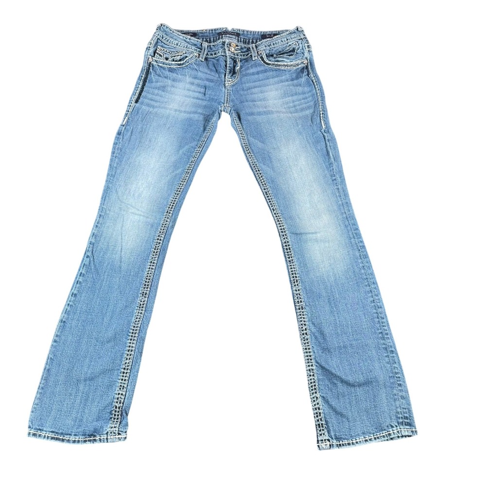 Vigoss The New York Slim Boot Jeans Medium Wash Rhinestone Size 7/8 Length 33
